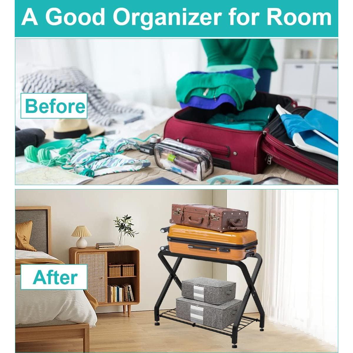 Soporte de Equipaje Plegable Negro 2 Niveles Acero 68.18 kg