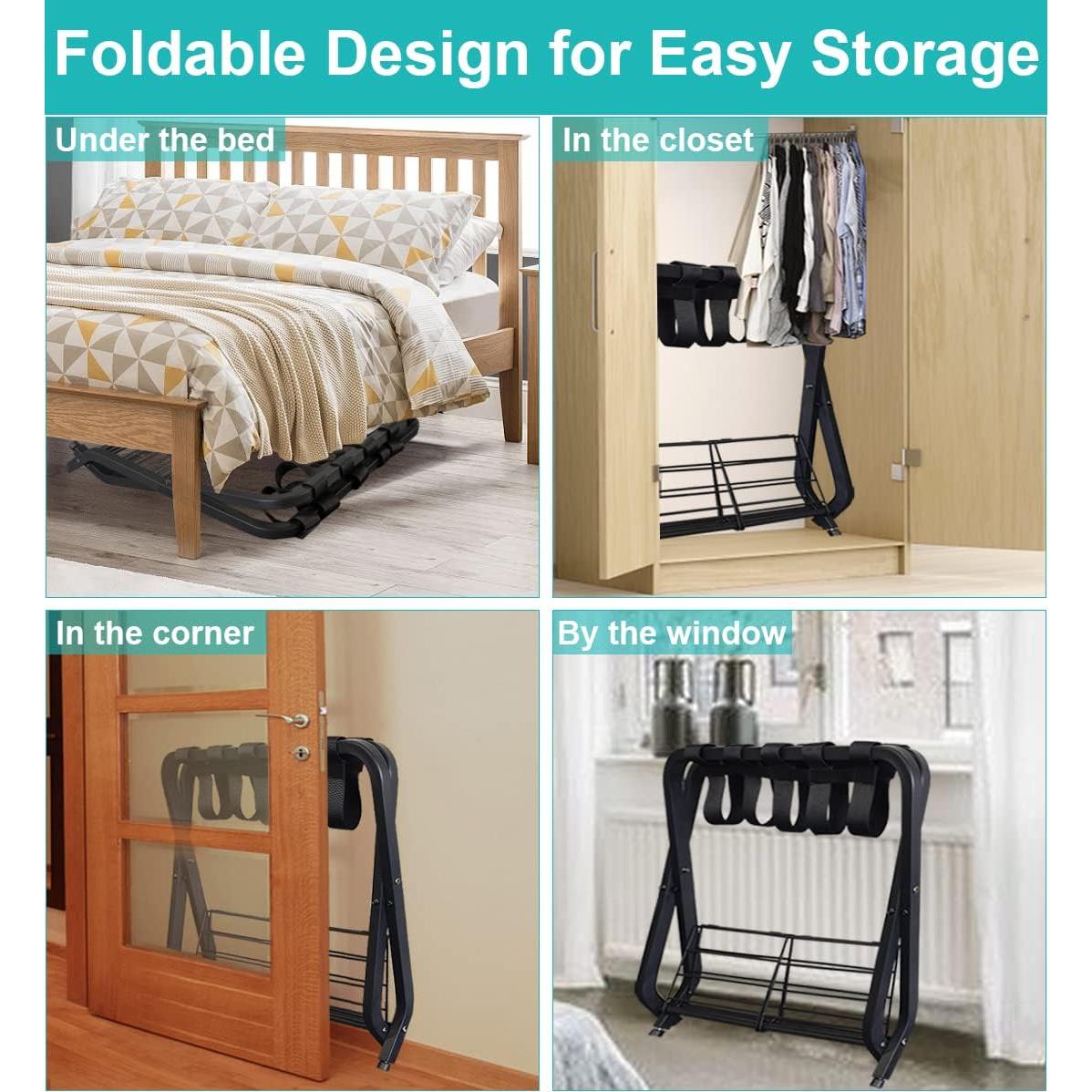 Soporte de Equipaje Plegable Negro 2 Niveles Acero 68.18 kg