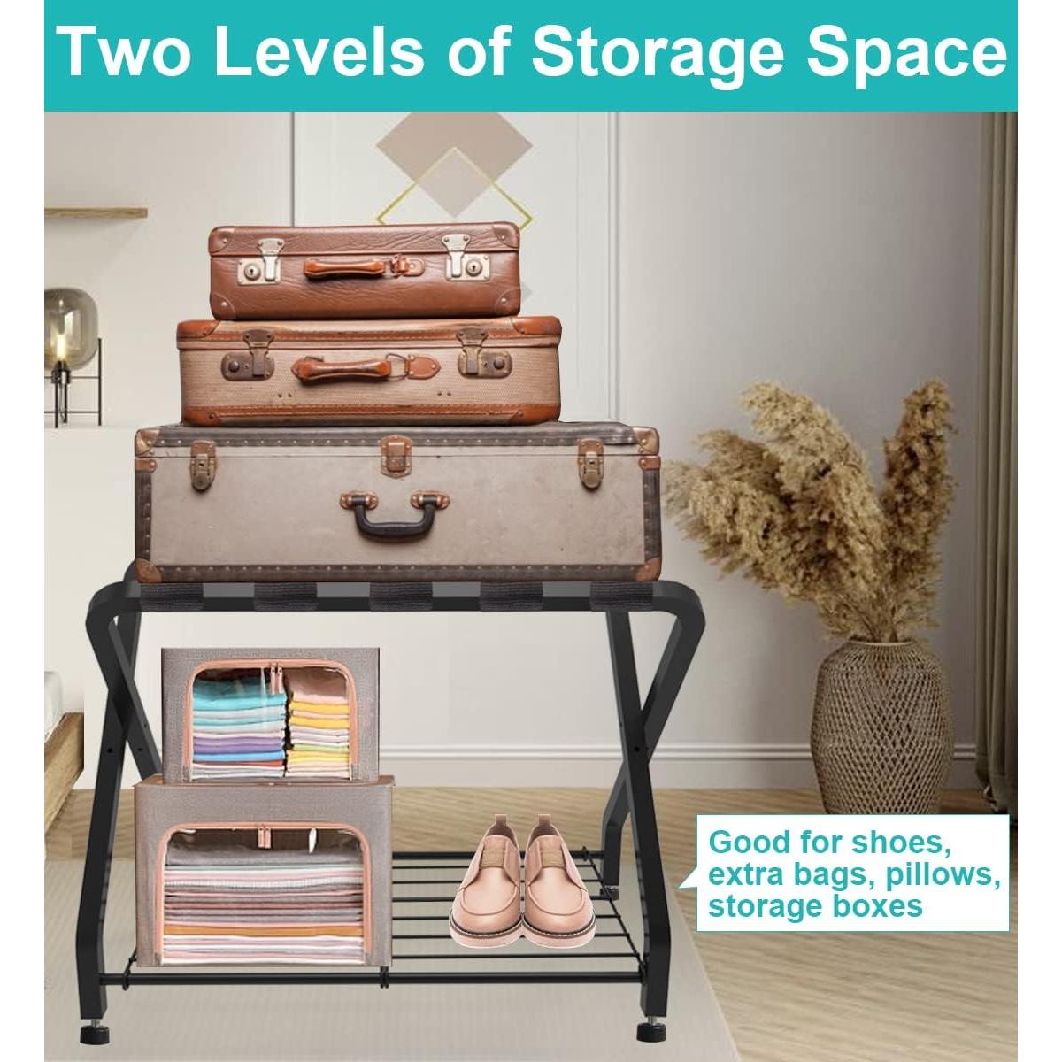 Soporte de Equipaje Plegable Negro 2 Niveles Acero 68.18 kg