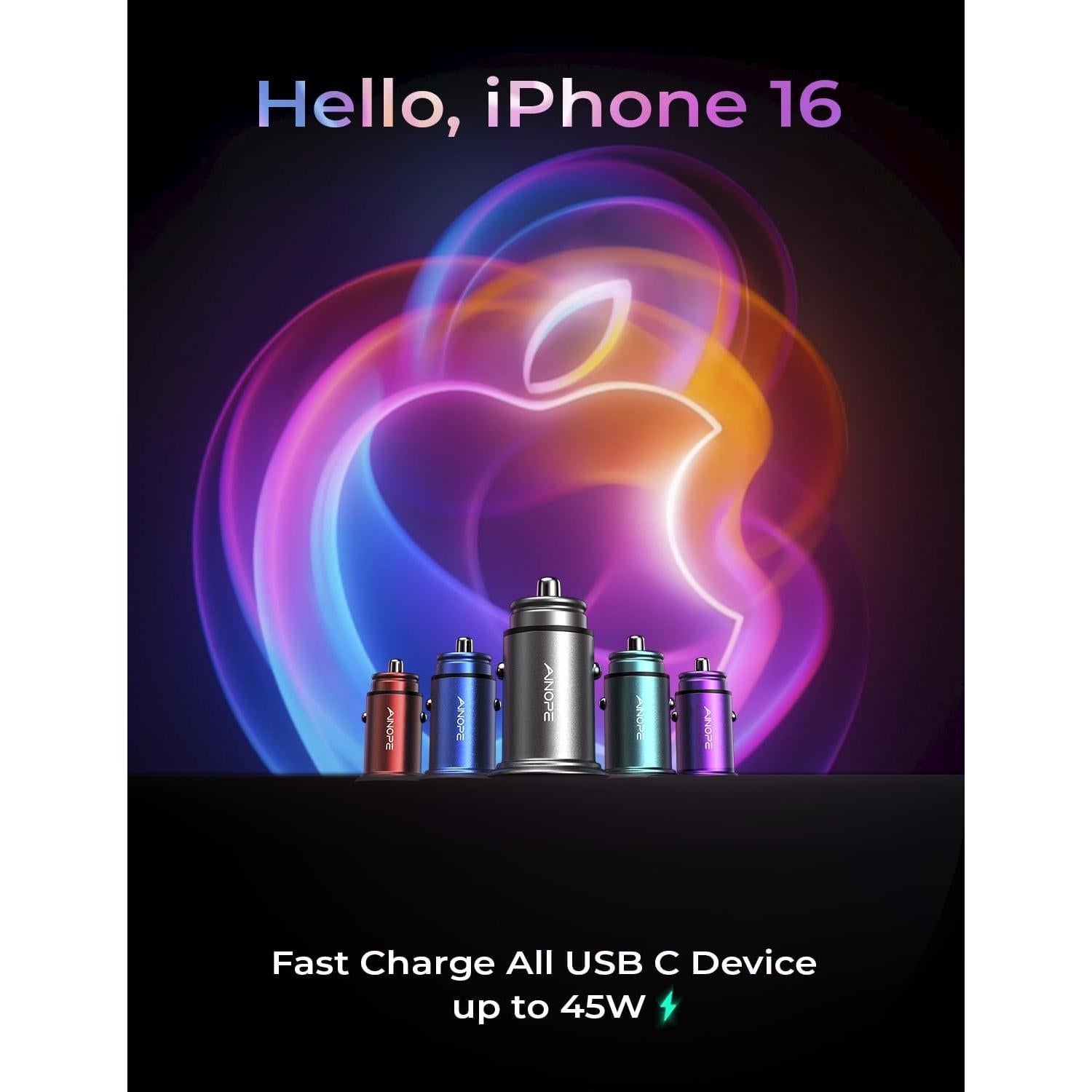 Cargador de Coche USB C AINOPE 67.5W Carga Rápida Metal