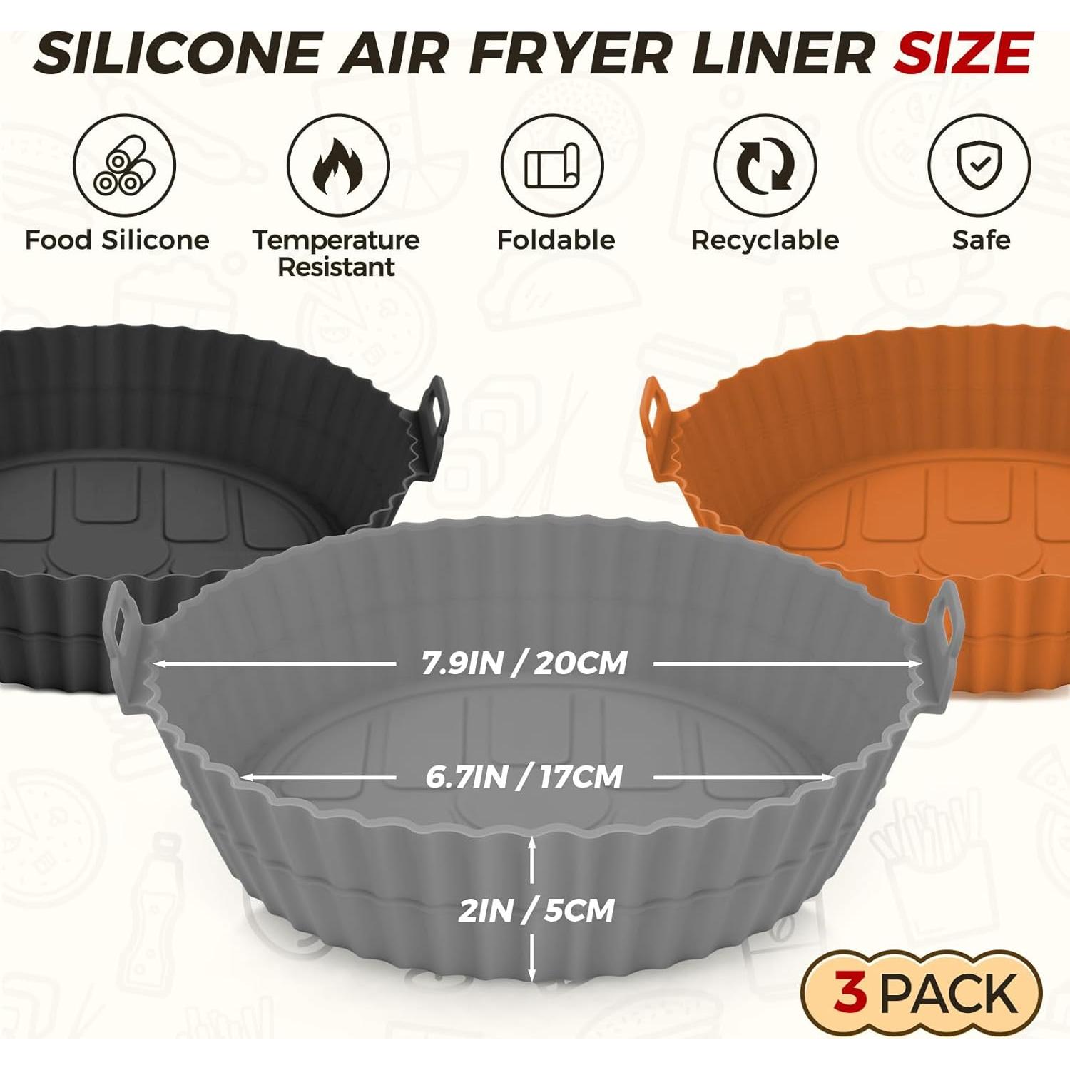 Paquete de 3 forros de silicona para freidora de aire 8"