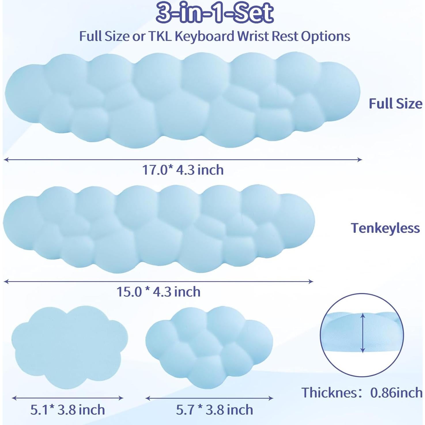 Reposamuñecas Ergonómico Sushret Nube Azul - Espuma de Memoria