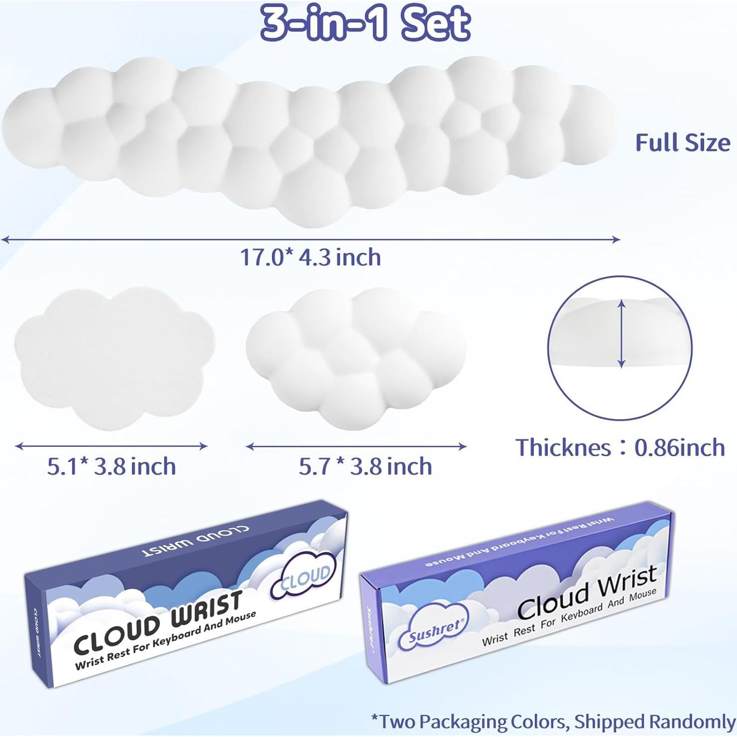 Reposamuñecas Ergonómico Nube Sushret - 3 Piezas Blanco