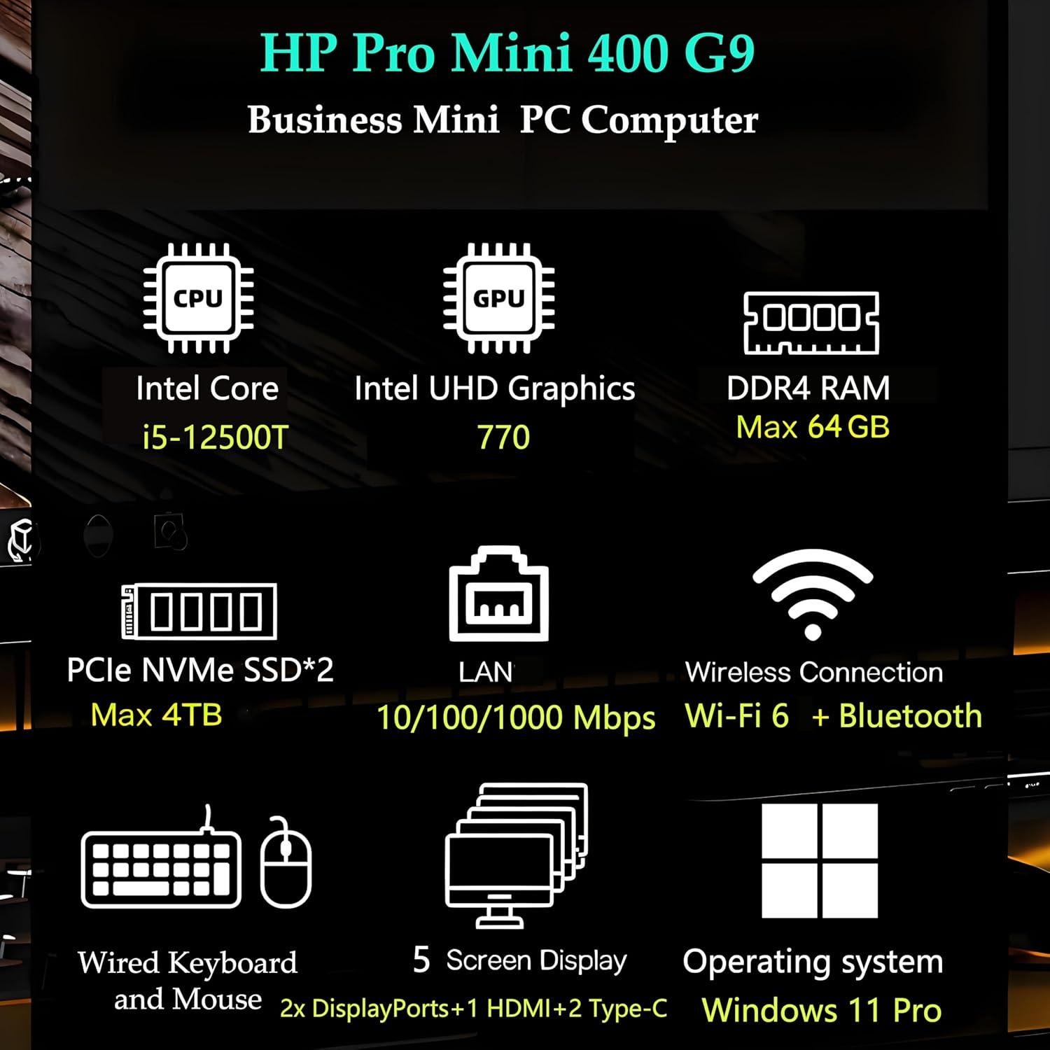 HP Pro Mini 400 G9 Business Mini Desktop Computer, 12th Gen Intel Hexa-Core i5-12500T (Beat i7-11700T), 16GB DDR4 RAM, 1TB PCIe SSD, WiFi 6, Bluetooth 5.2, Windows 11 Pro, AZ-XUT