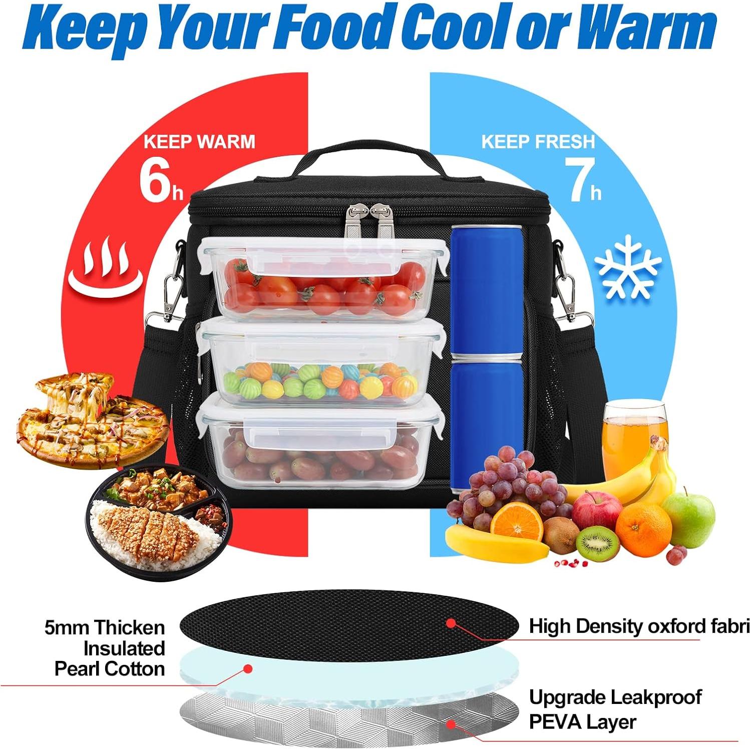 Macadamla Weinas Lunch bag for Women/Men,Reusable Lunch Box Leakproof Cooler Bag for Adult,Collapsible Lunch Bag with Adjustable Shoulder Strap for Work Office Picnic Beach Black