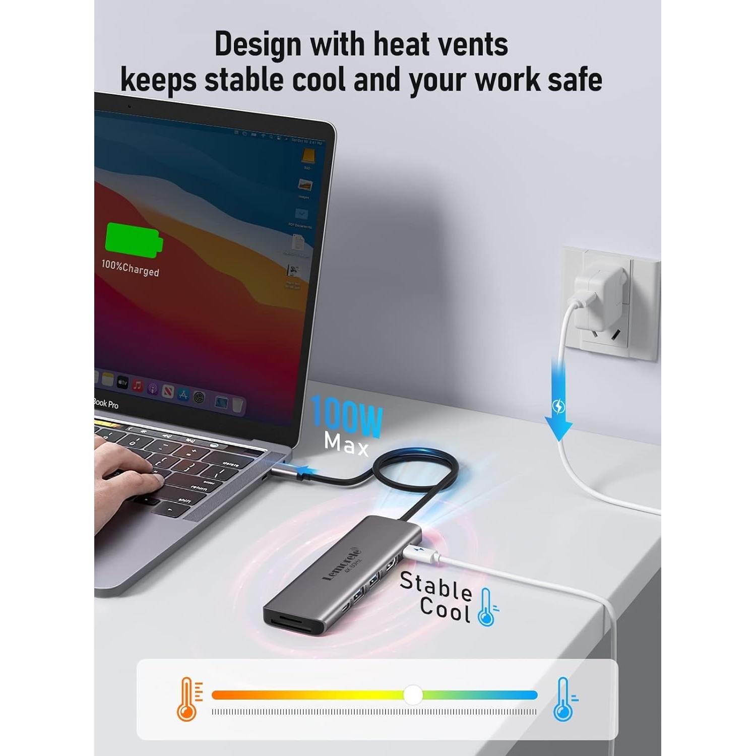 Adaptador USB C Hub 7-en-1 Lemorele HDMI 4K 60Hz 100W PD