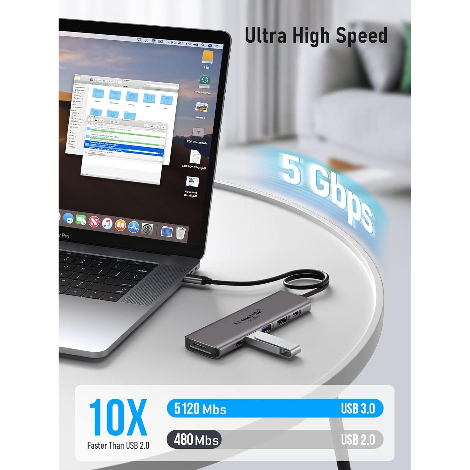 Adaptador USB C Hub 7-en-1 Lemorele HDMI 4K 60Hz 100W PD