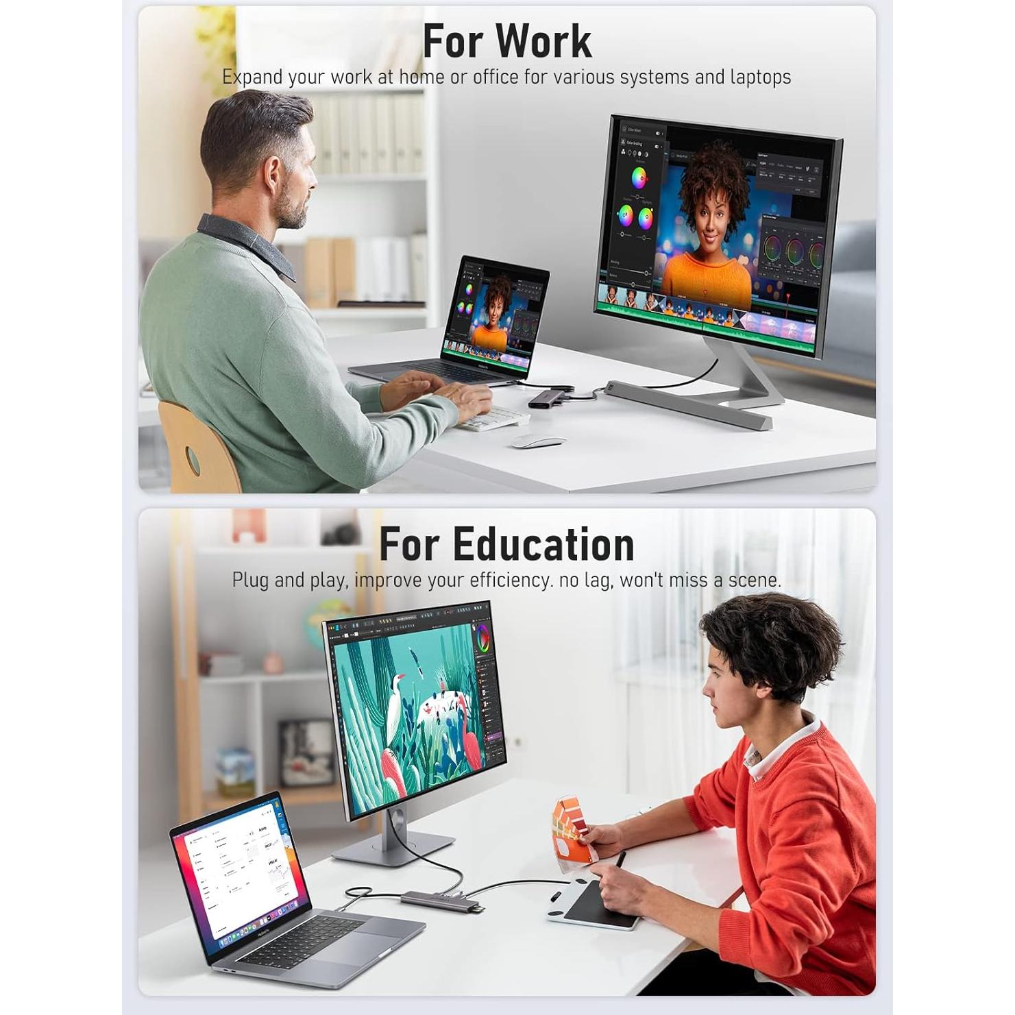 Adaptador USB C Hub 7-en-1 Lemorele HDMI 4K 60Hz 100W PD