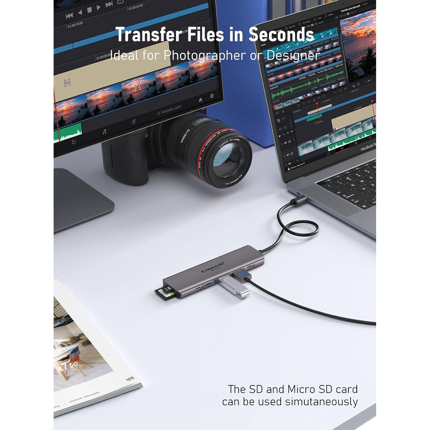 Adaptador USB C Hub 7-en-1 Lemorele HDMI 4K 60Hz 100W PD