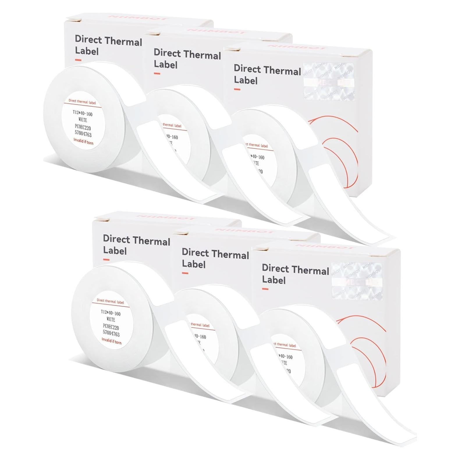 NIIMBOT D11 D110 D101 Label Tapes, 6 Rolls Adapted D11 Label Print Paper, D110 Thermal Sticker Paper 0.47"x 1.57" Waterproof Self Adhesive Labeling Tape(White)