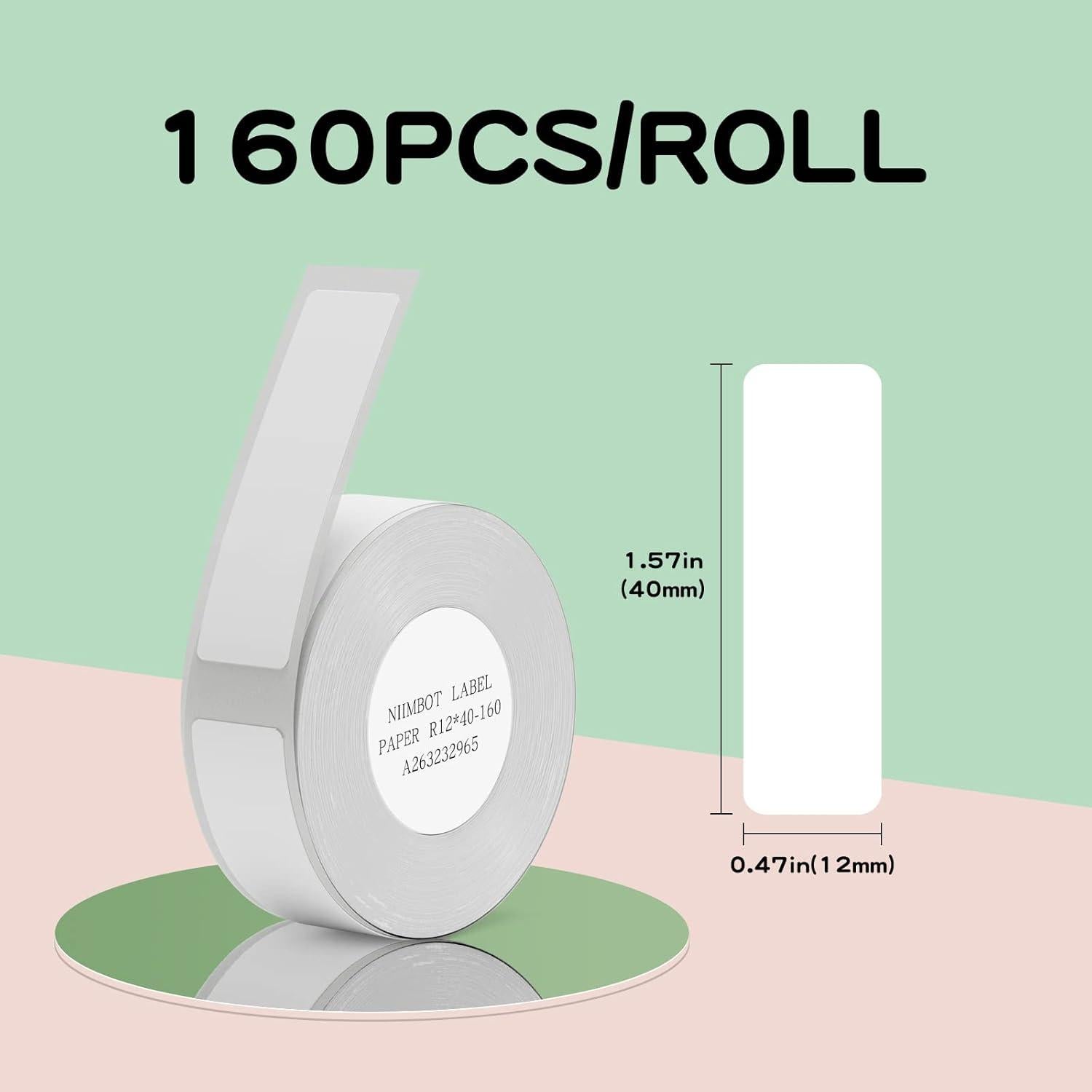 NIIMBOT D11 D110 D101 Label Tapes, 6 Rolls Adapted D11 Label Print Paper, D110 Thermal Sticker Paper 0.47"x 1.57" Waterproof Self Adhesive Labeling Tape(White)