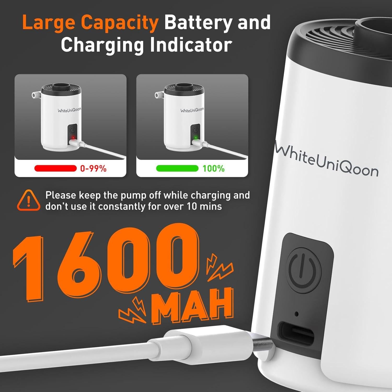 Bomba de aire portátil WhiteUniQoon AP01 con luz LED y batería 1600mAh