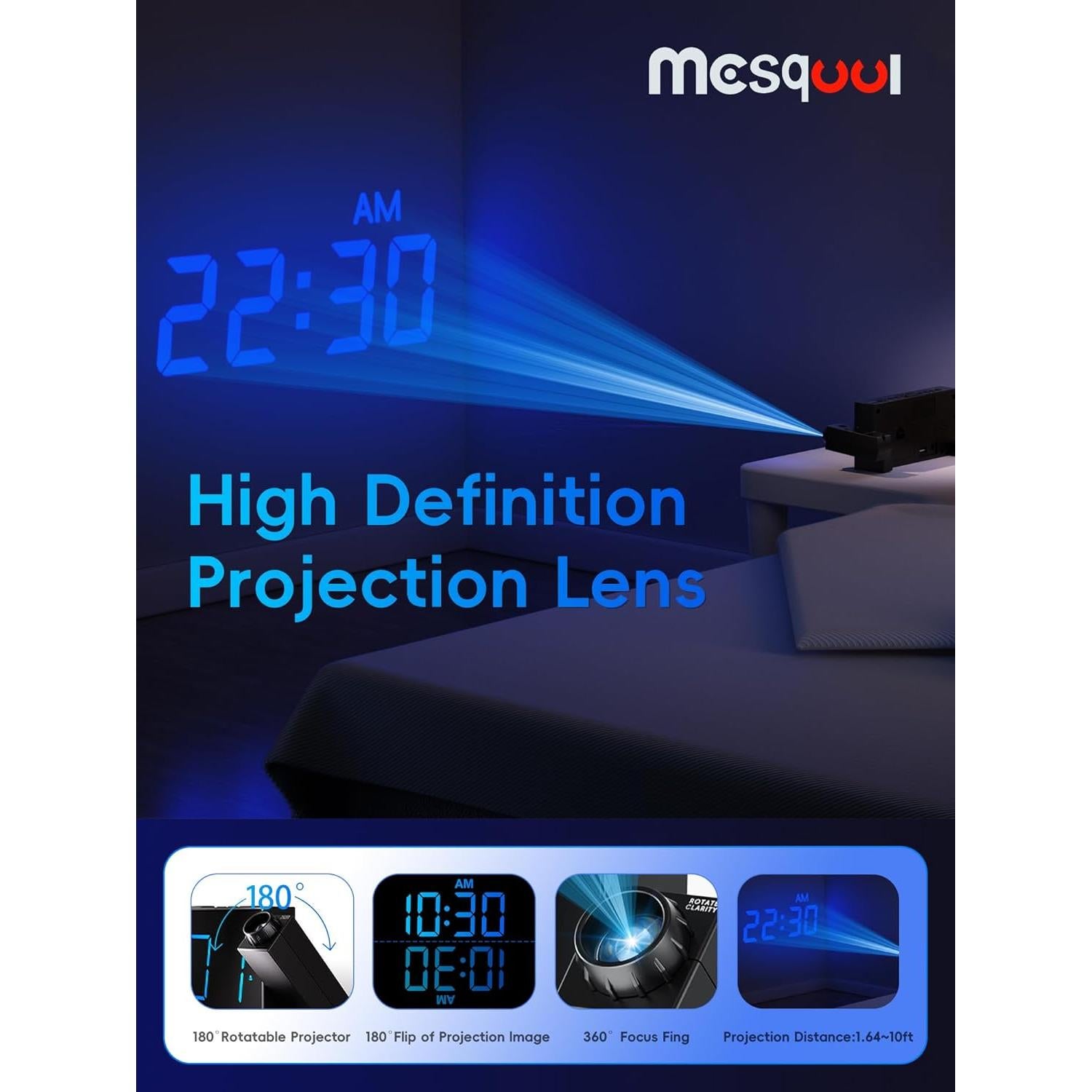Reloj Despertador Digital Proyector Mesqool M-1001F-B 7"
