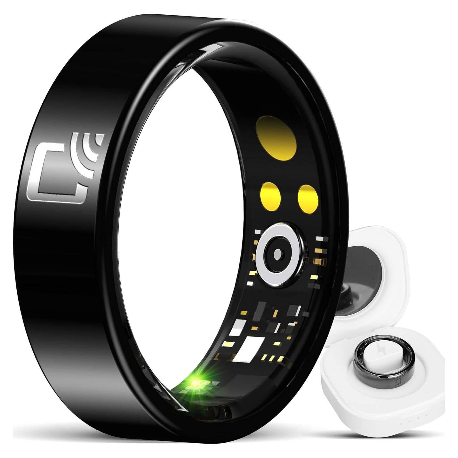 Smart Ring for Men Women - NFC Sleep Fitness Step Tracker Ring Monitor for Heart Rate/Calories Bluetooth Ring Contact Sensor for iOS Android Black #07