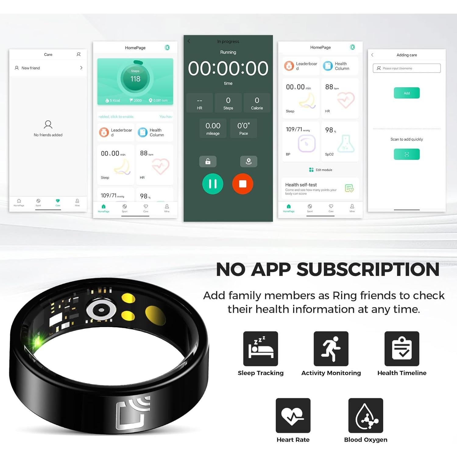 Smart Ring for Men Women - NFC Sleep Fitness Step Tracker Ring Monitor for Heart Rate/Calories Bluetooth Ring Contact Sensor for iOS Android Black #07