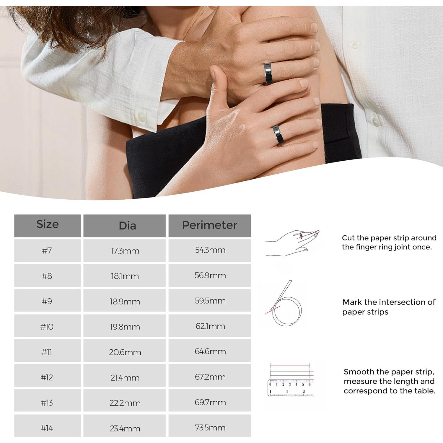 Smart Ring for Men Women - NFC Sleep Fitness Step Tracker Ring Monitor for Heart Rate/Calories Bluetooth Ring Contact Sensor for iOS Android Black #07