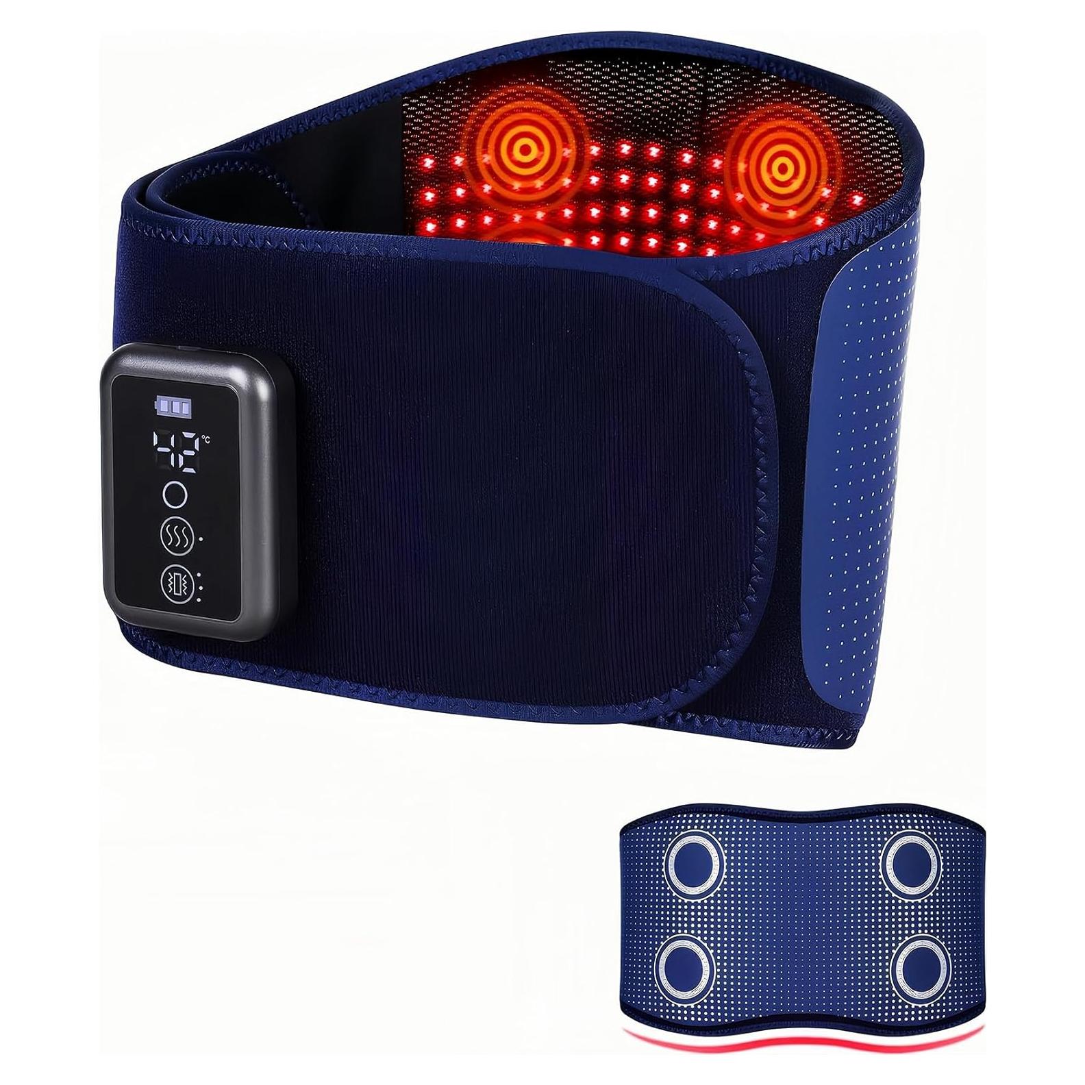 Cordless Back Massager Belt,FSA or HSA Eligible Red Light Therapy Massage Belt with 5 Heating Levels,3 Vibration Modes, Lower Back Massager for Pain Relief Deep Tissue,4 Motors,Battery-Powered (Blue)