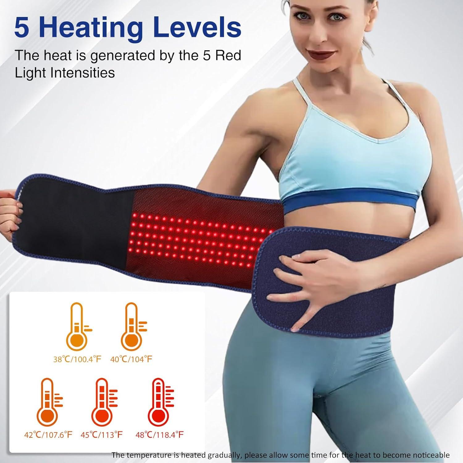 Cordless Back Massager Belt,FSA or HSA Eligible Red Light Therapy Massage Belt with 5 Heating Levels,3 Vibration Modes, Lower Back Massager for Pain Relief Deep Tissue,4 Motors,Battery-Powered (Blue)