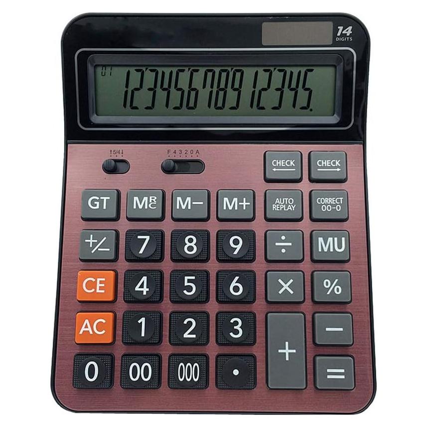 Calculadora Solar Meichoon KA06 Grande 14 Dígitos Roja