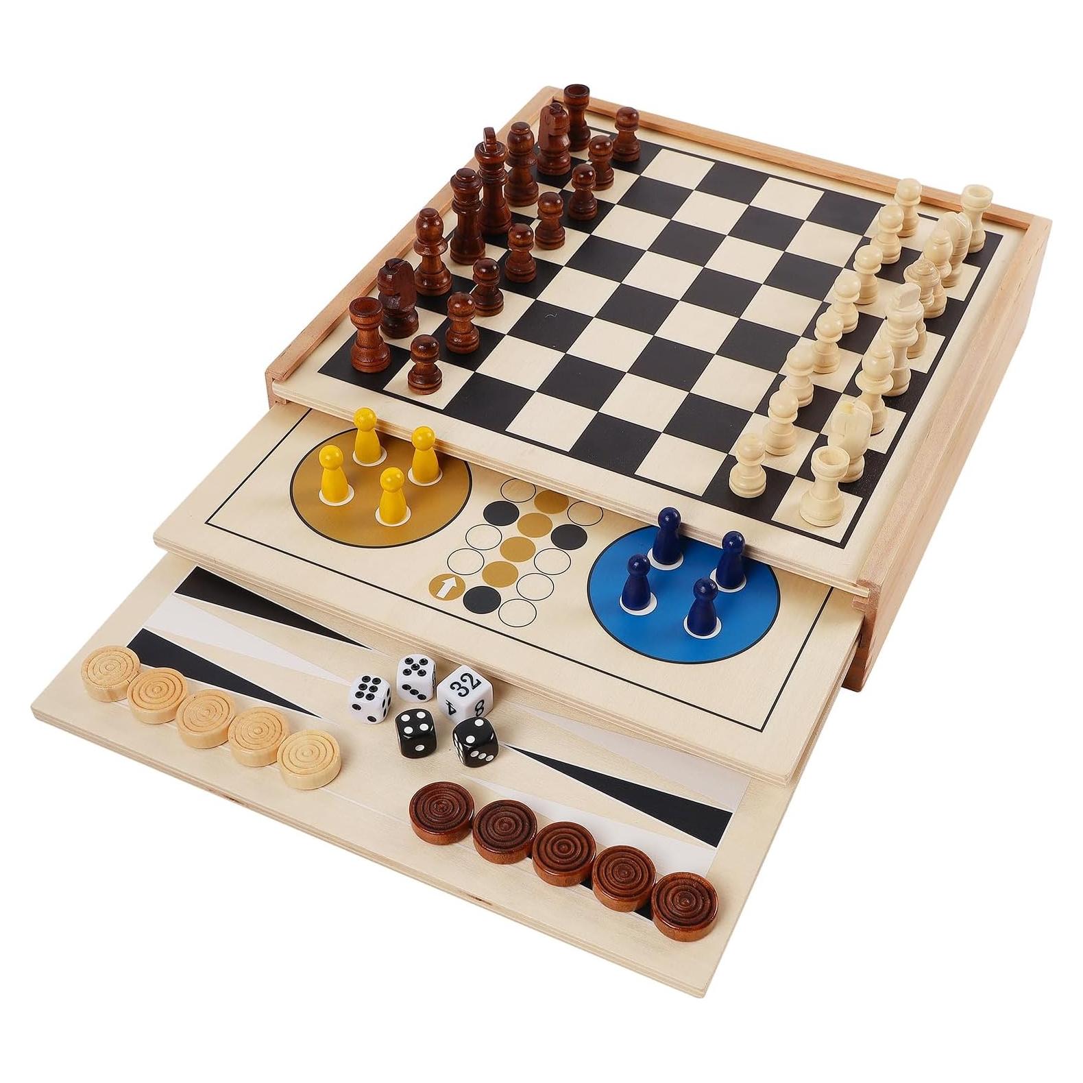 Juego de Mesa 7 en 1 de Madera Juegoal - Ajedrez, Damas y Más