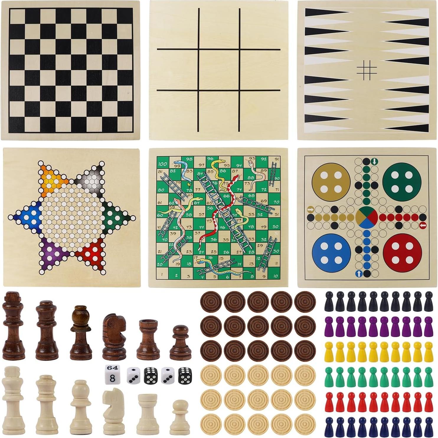 Juego de Mesa 7 en 1 de Madera Juegoal - Ajedrez, Damas y Más