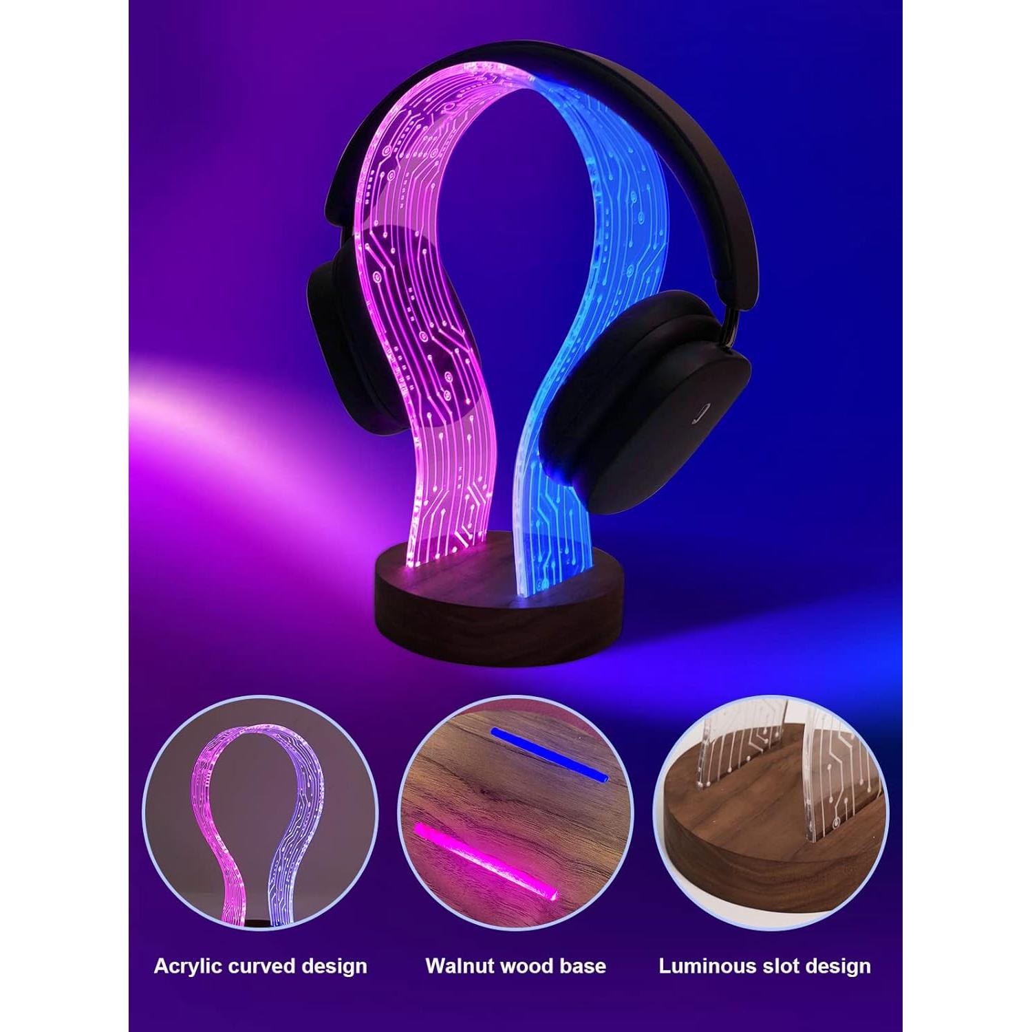 Soporte para Auriculares YuanDian de Madera con Luz LED