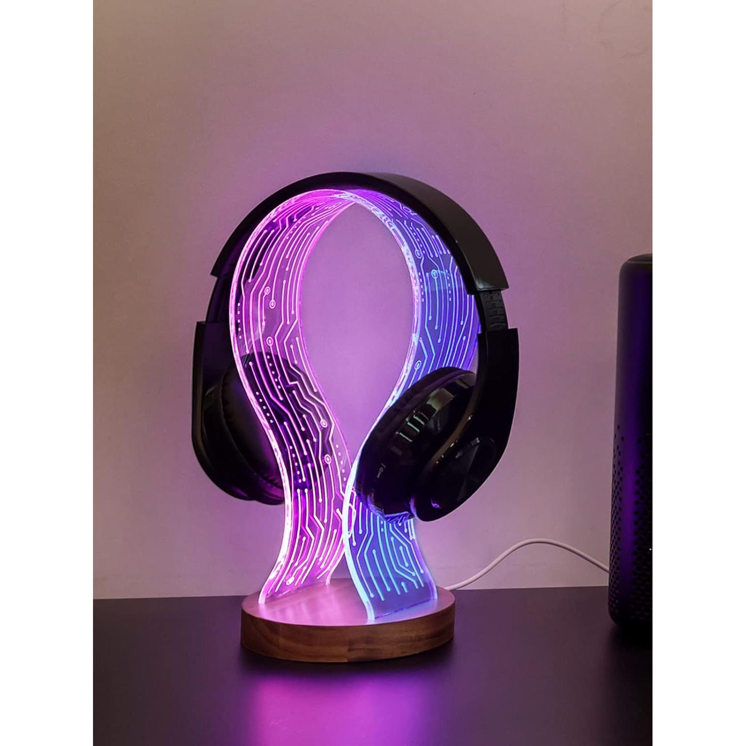 Soporte para Auriculares YuanDian de Madera con Luz LED