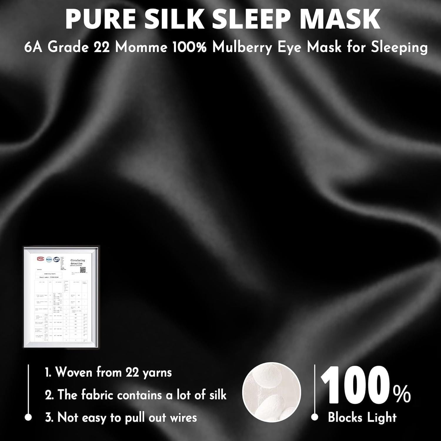 Máscara de Sueño de Seda 22 Momme Pyopbow - Antifaz Negro