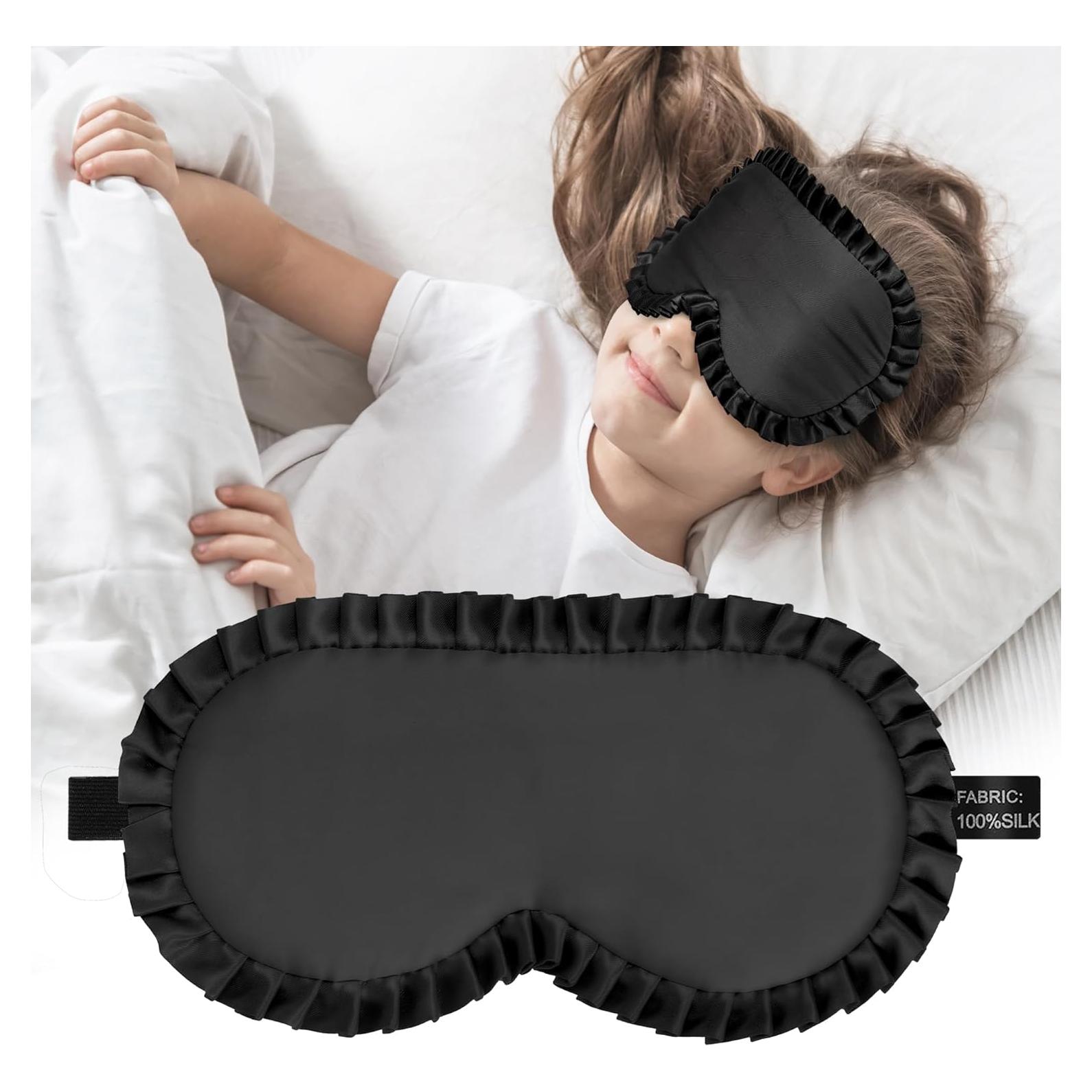 Máscara de Sueño para Niños Pyopbow 100% Seda Negra Ajustable