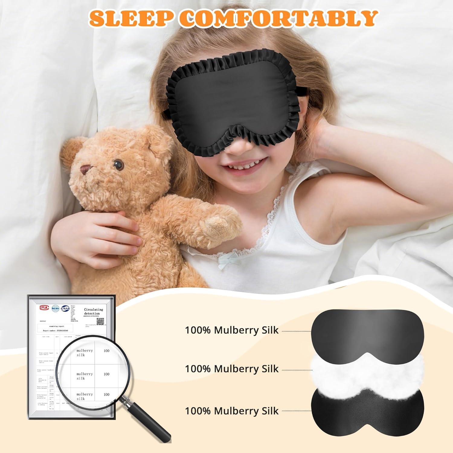 Máscara de Sueño para Niños Pyopbow 100% Seda Negra Ajustable