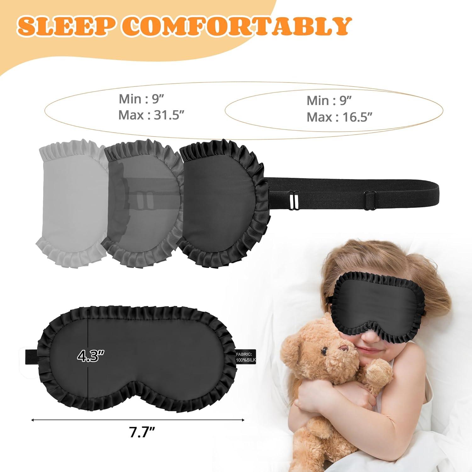 Máscara de Sueño para Niños Pyopbow 100% Seda Negra Ajustable