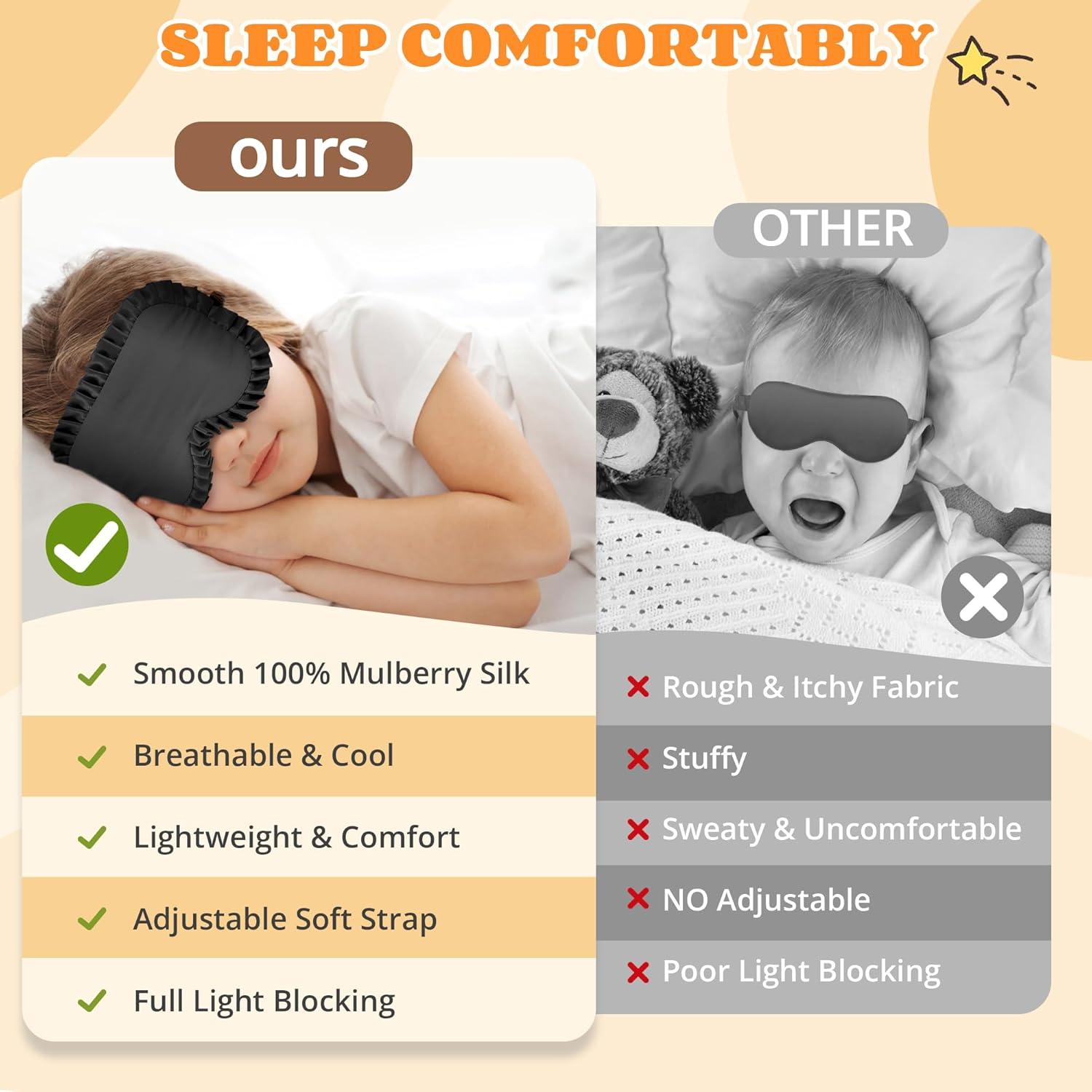 Máscara de Sueño para Niños Pyopbow 100% Seda Negra Ajustable