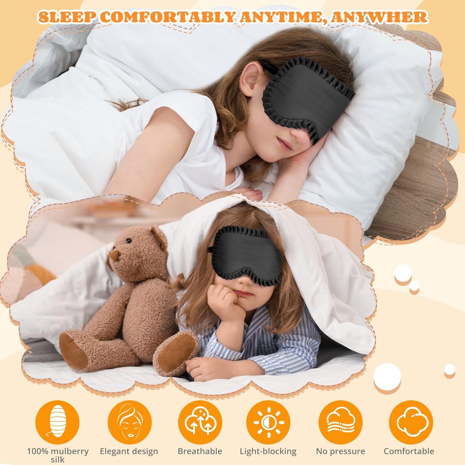 Máscara de Sueño para Niños Pyopbow 100% Seda Negra Ajustable