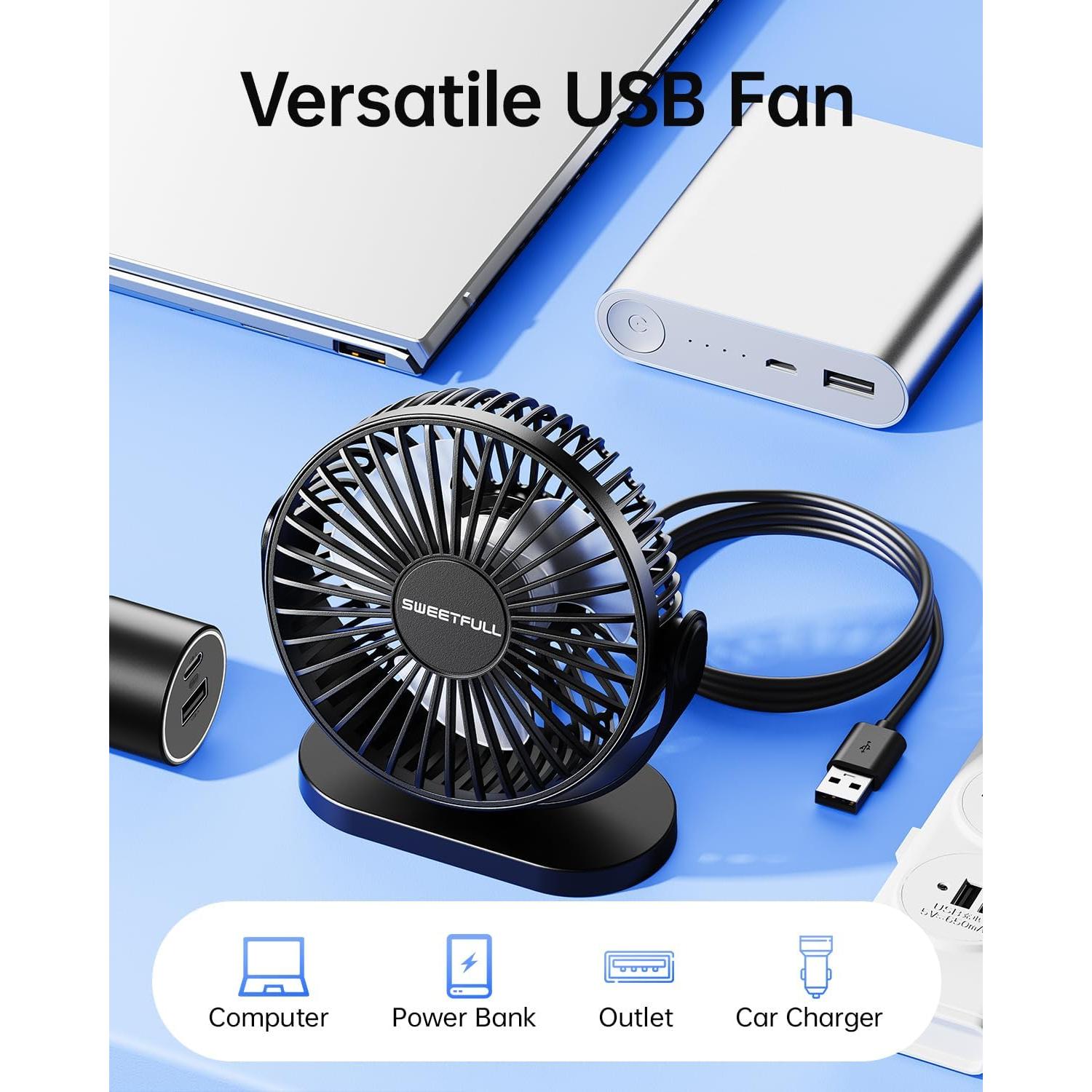 Ventilador de Escritorio USB SWEETFULL 14 cm 3 Velocidades Silencioso