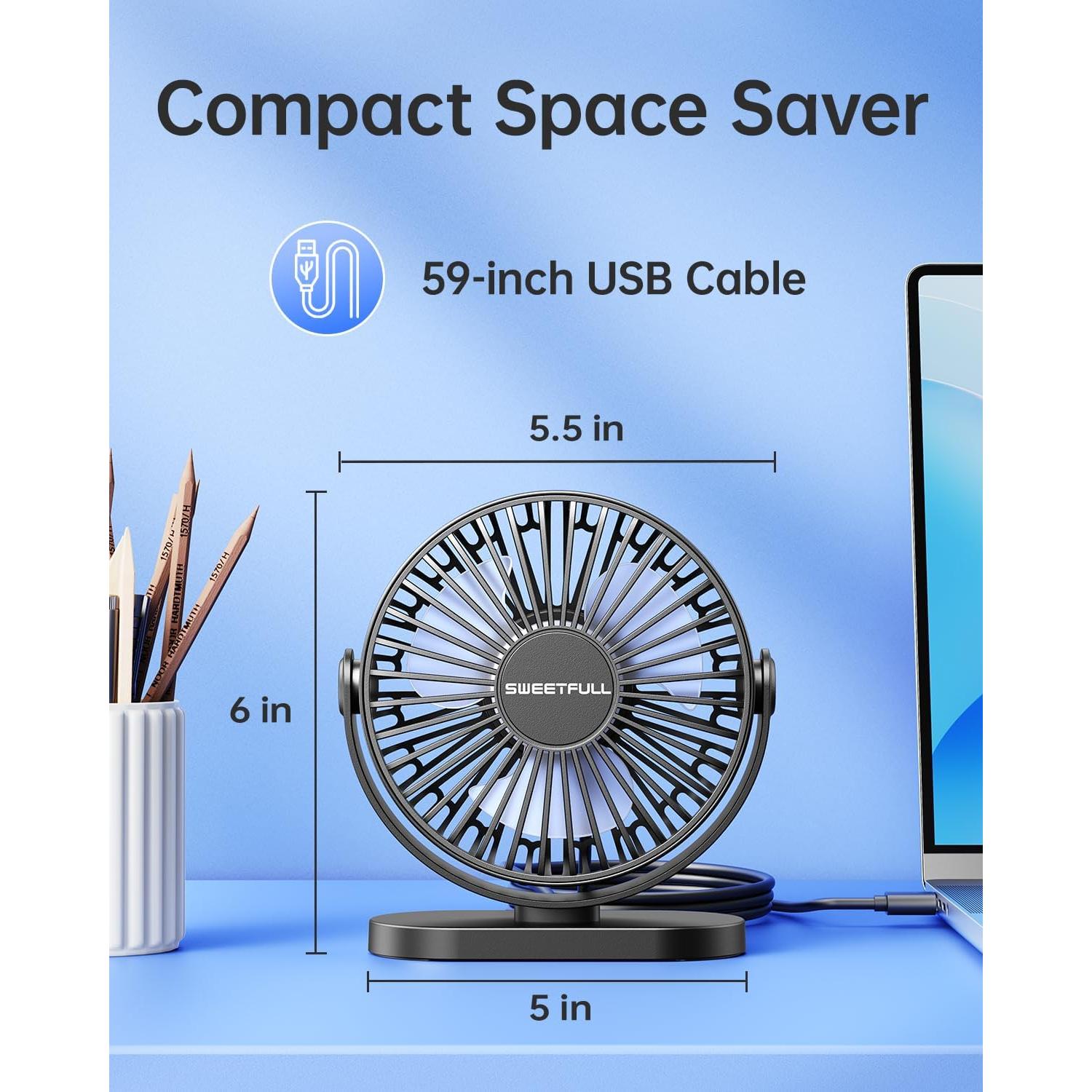 Ventilador de Escritorio USB SWEETFULL 14 cm 3 Velocidades Silencioso