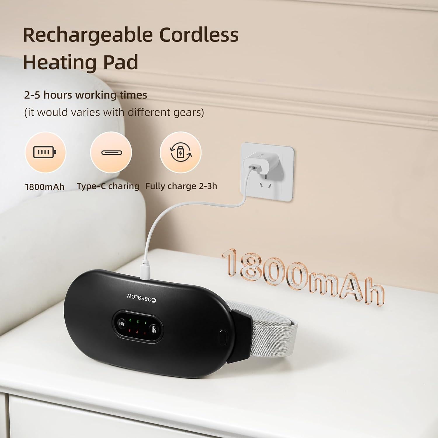 Almohadilla Calentadora Inalámbrica COSYGLOW 20x9cm 6 Niveles