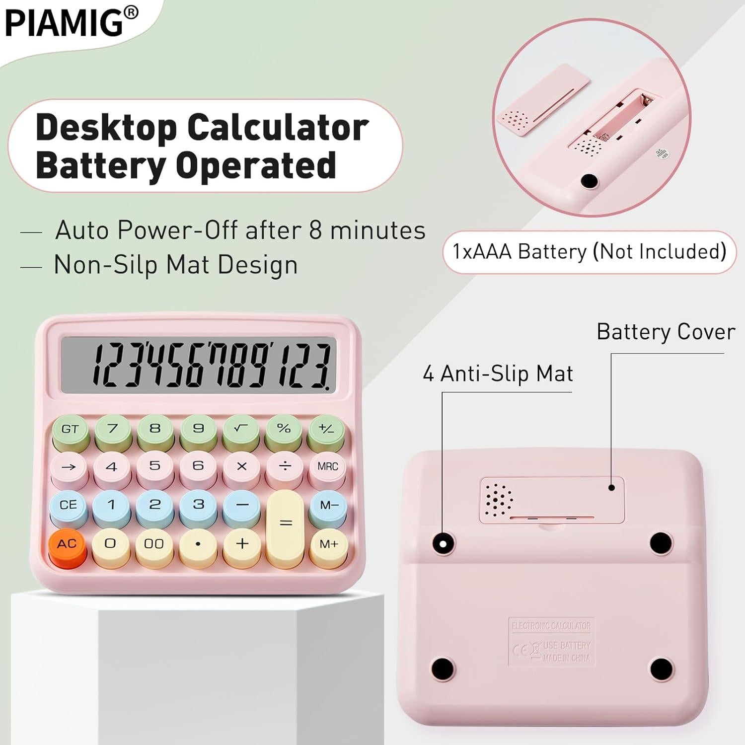 Calculadora Mecánica PIAMIG PMG2403 Rosa 12 Dígitos LCD