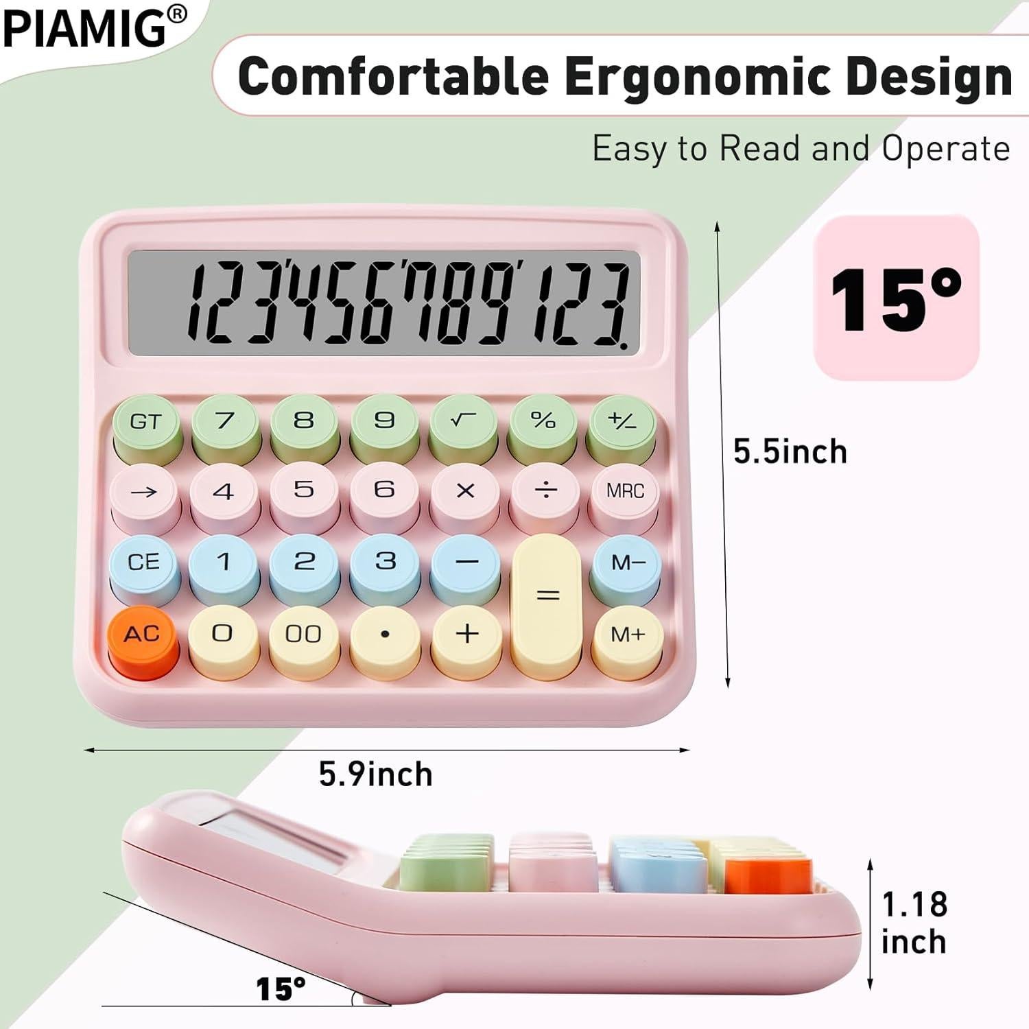 Calculadora Mecánica PIAMIG PMG2403 Rosa 12 Dígitos LCD