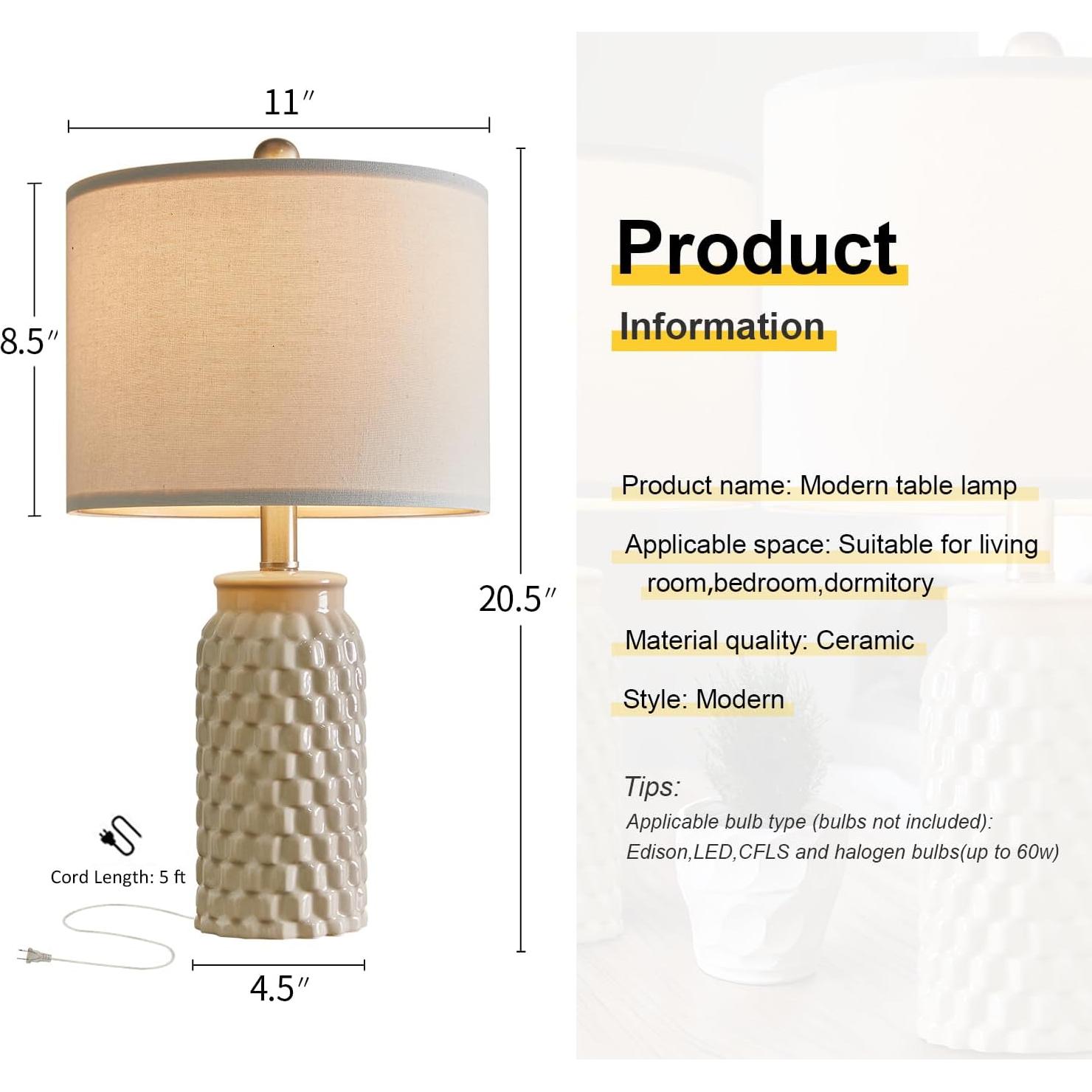 Lámpara de Mesa Cerámica Beige USumkky 52 cm Set de 2