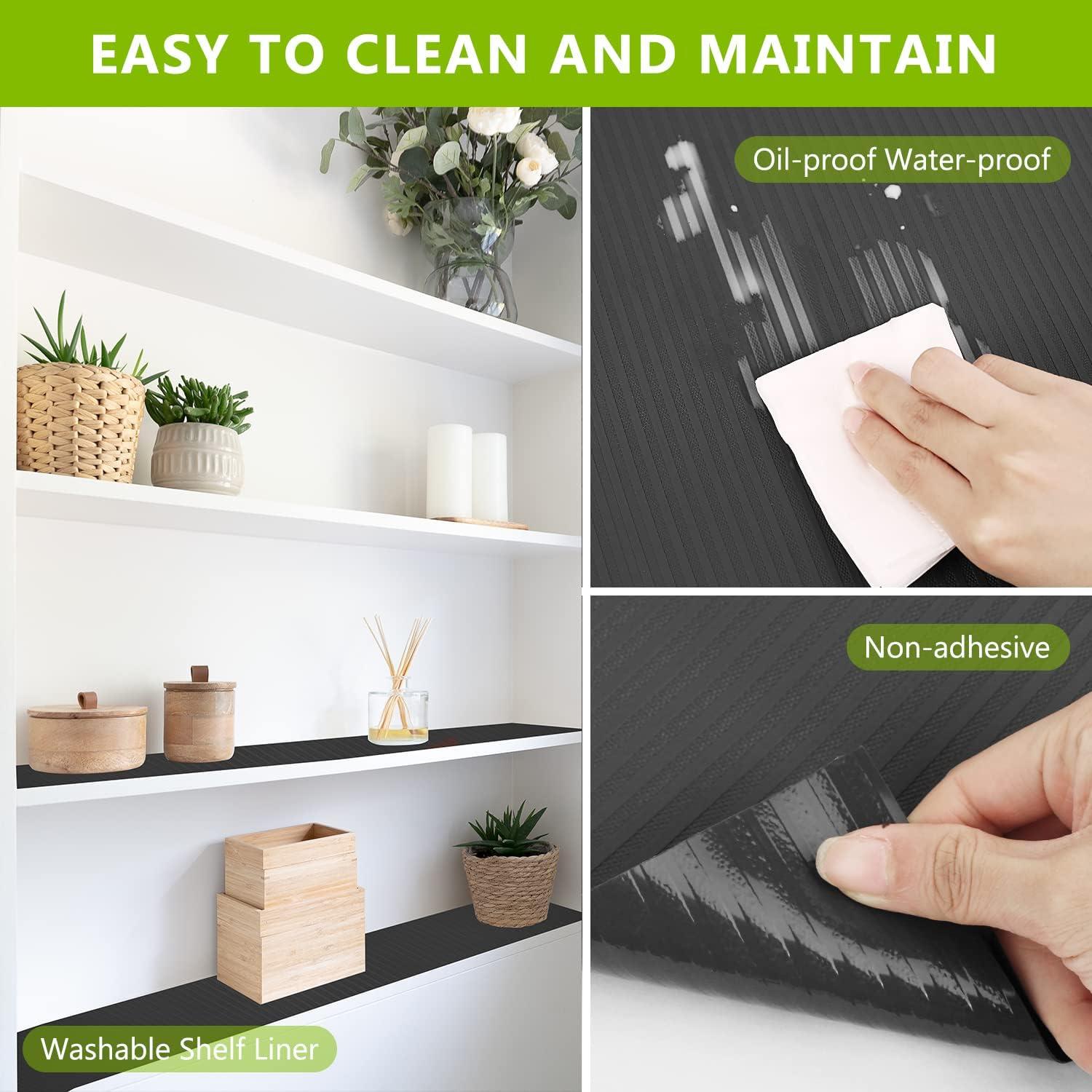 Shelf Drawer Liner for Kitchen Cabinets, Durable Pantry Shelving Liners for Tool Box Closet Refrigerator Non Stick Waterproof Plastic Cabinet Protector Liners Mat Washable, Black 11.8 x 78.7 inches