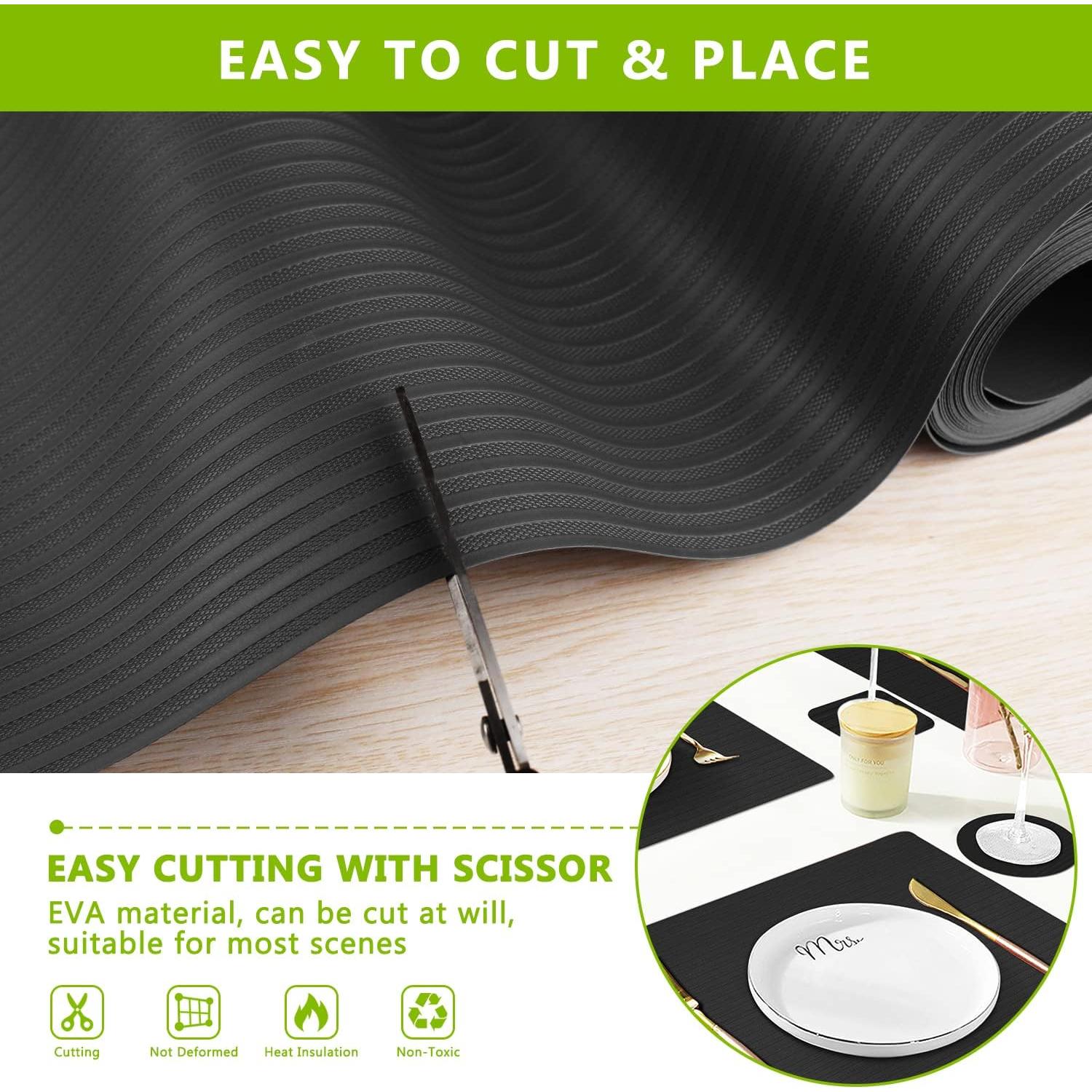 Shelf Drawer Liner for Kitchen Cabinets, Durable Pantry Shelving Liners for Tool Box Closet Refrigerator Non Stick Waterproof Plastic Cabinet Protector Liners Mat Washable, Black 11.8 x 78.7 inches