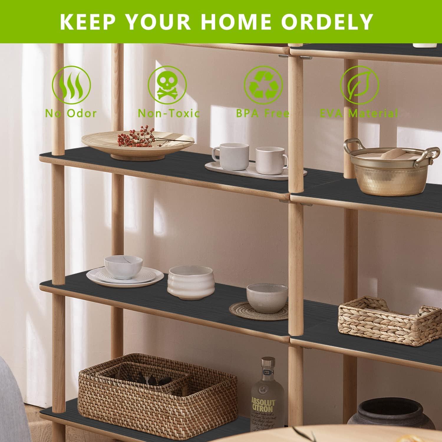 Shelf Drawer Liner for Kitchen Cabinets, Durable Pantry Shelving Liners for Tool Box Closet Refrigerator Non Stick Waterproof Plastic Cabinet Protector Liners Mat Washable, Black 11.8 x 78.7 inches