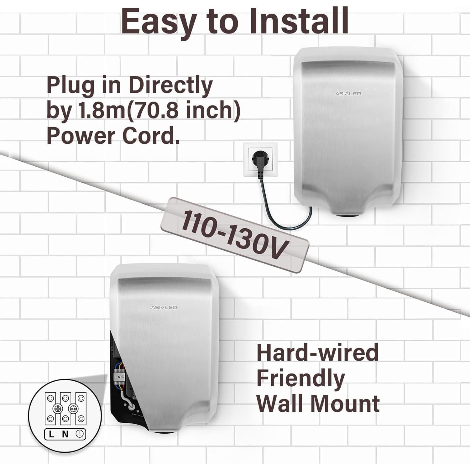 Secador de Manos Automático ASIALEO 1000W Acero Inoxidable