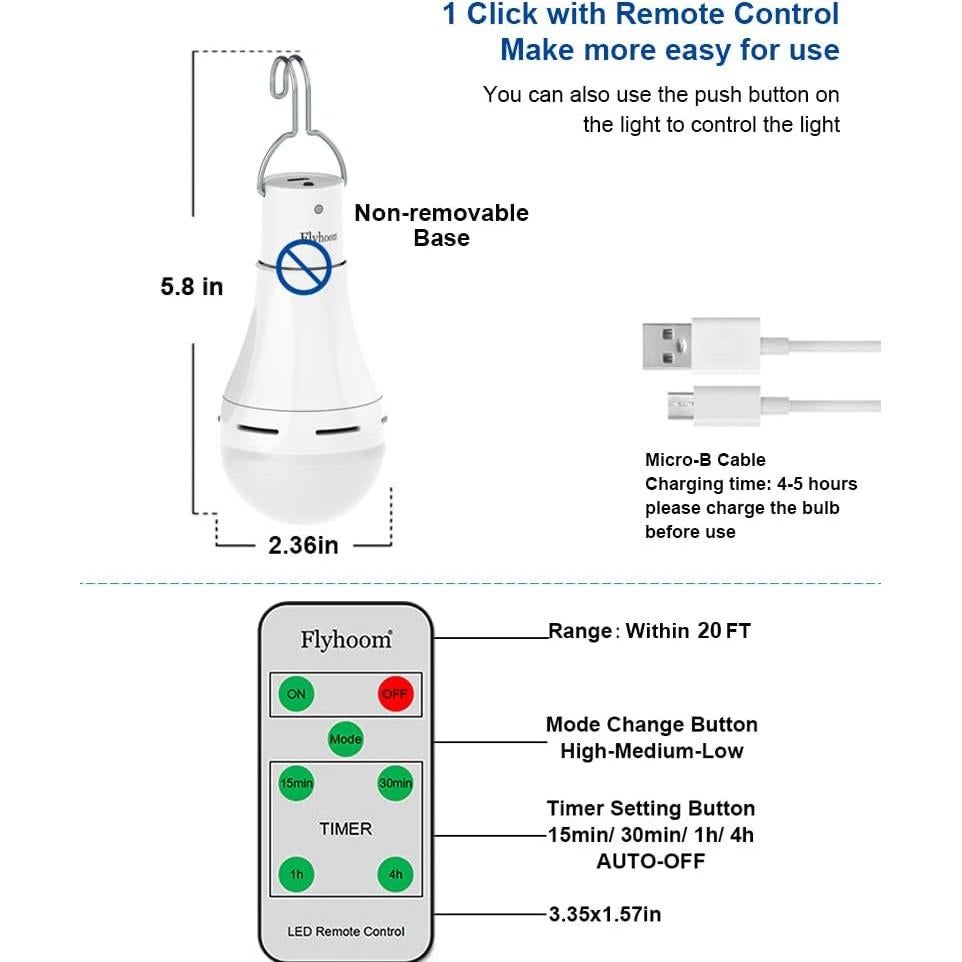 Bombillas LED recargables USB Flyhoom, 4 modos, 1200mAh, 2 unidades