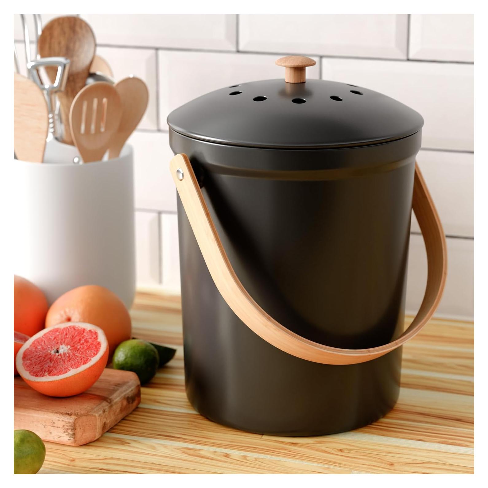 Papelera de Compostaje KIBAGA 4.16L Sin Olores Negra