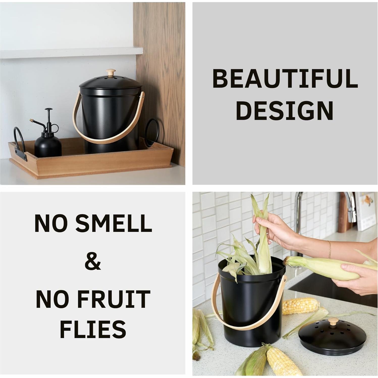 Papelera de Compostaje KIBAGA 4.16L Sin Olores Negra