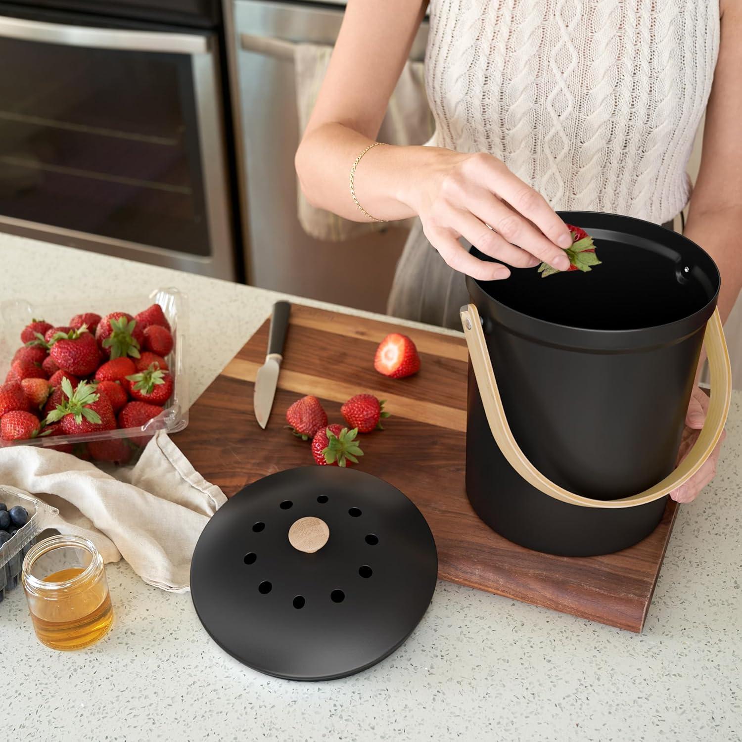 Papelera de Compostaje KIBAGA 4.16L Sin Olores Negra