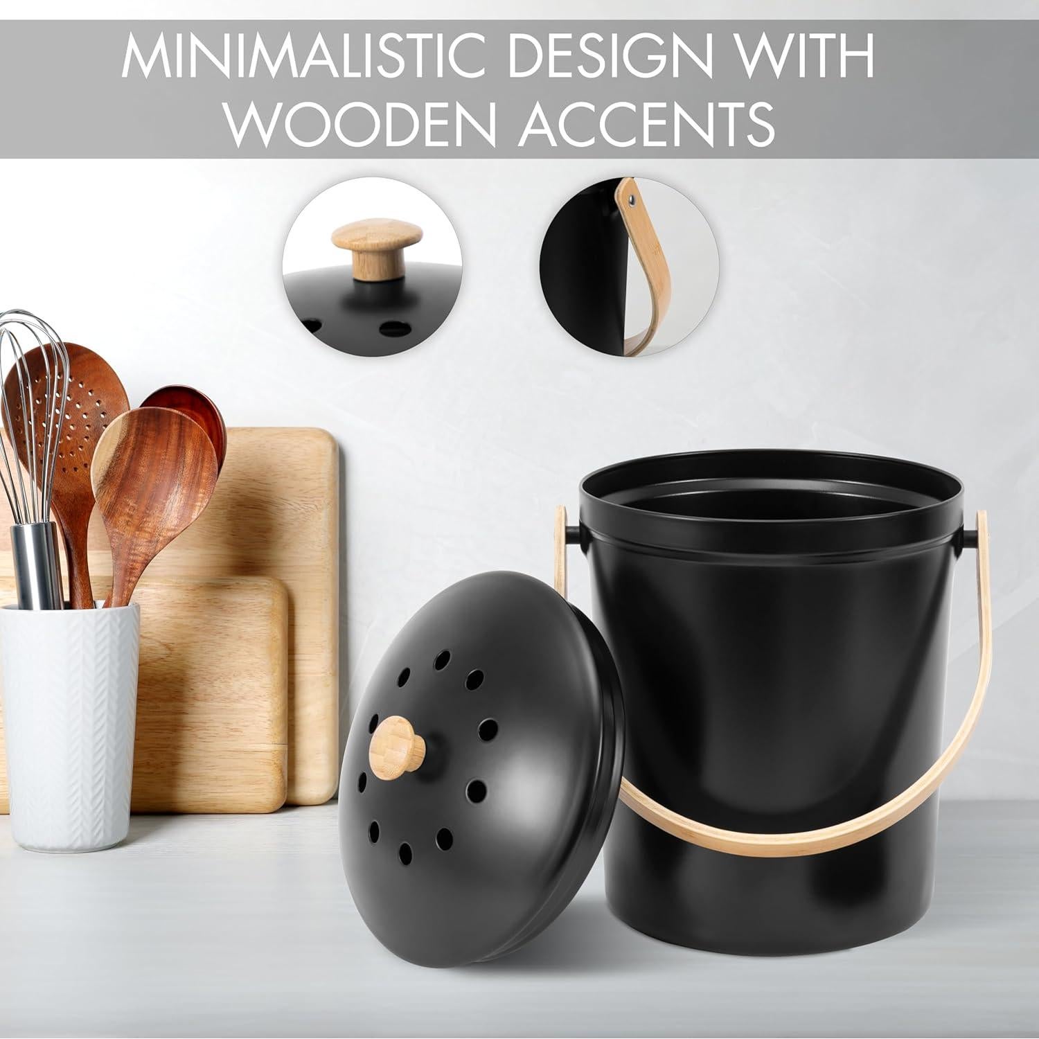 Papelera de Compostaje KIBAGA 4.16L Sin Olores Negra