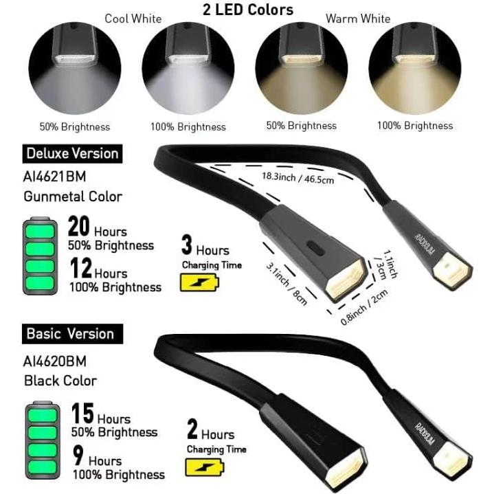 Luz de lectura recargable LED para el cuello RADIXIUM, 4 niveles de brillo