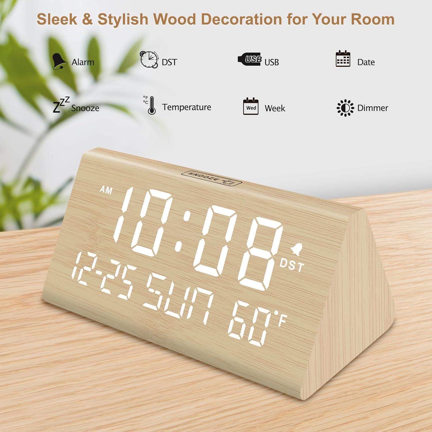 Reloj Despertador Digital DreamSky Madera con USB y Brillo Ajustable